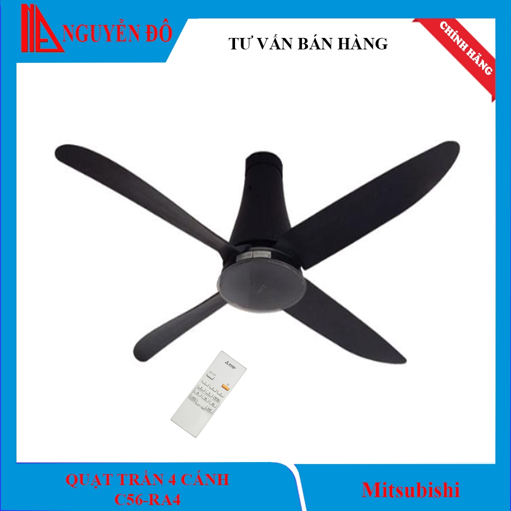 Quạt trần Mitsubishi 4 cánh C56-RA4 công suất 64W, điều khiển bằng Remote có đèn Led hiển thị cấp độ