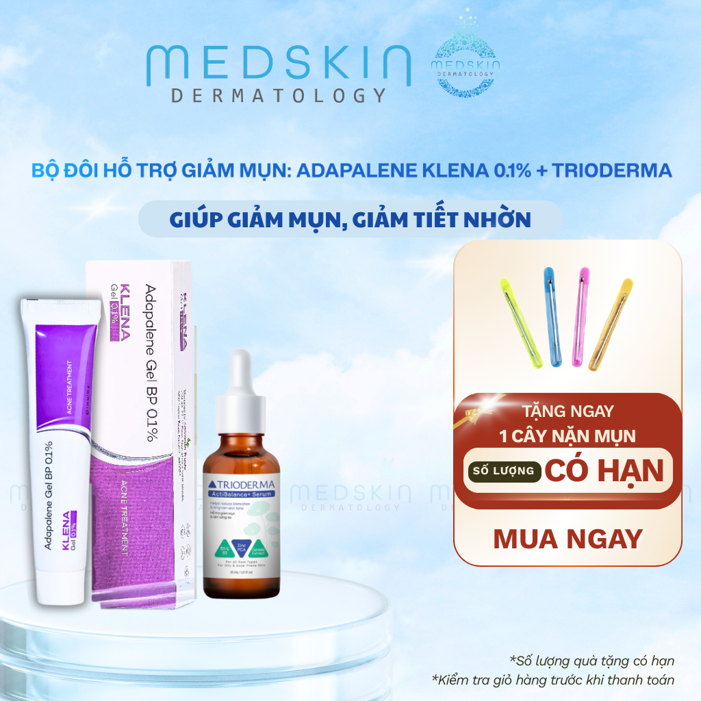 Bộ Đôi Hỗ trợ Giảm Mụn Klena Gel 0.1% + Serum Trioderma - Giảm Mụn, Dưỡng Sáng, Mờ thâm, Dưỡng Da