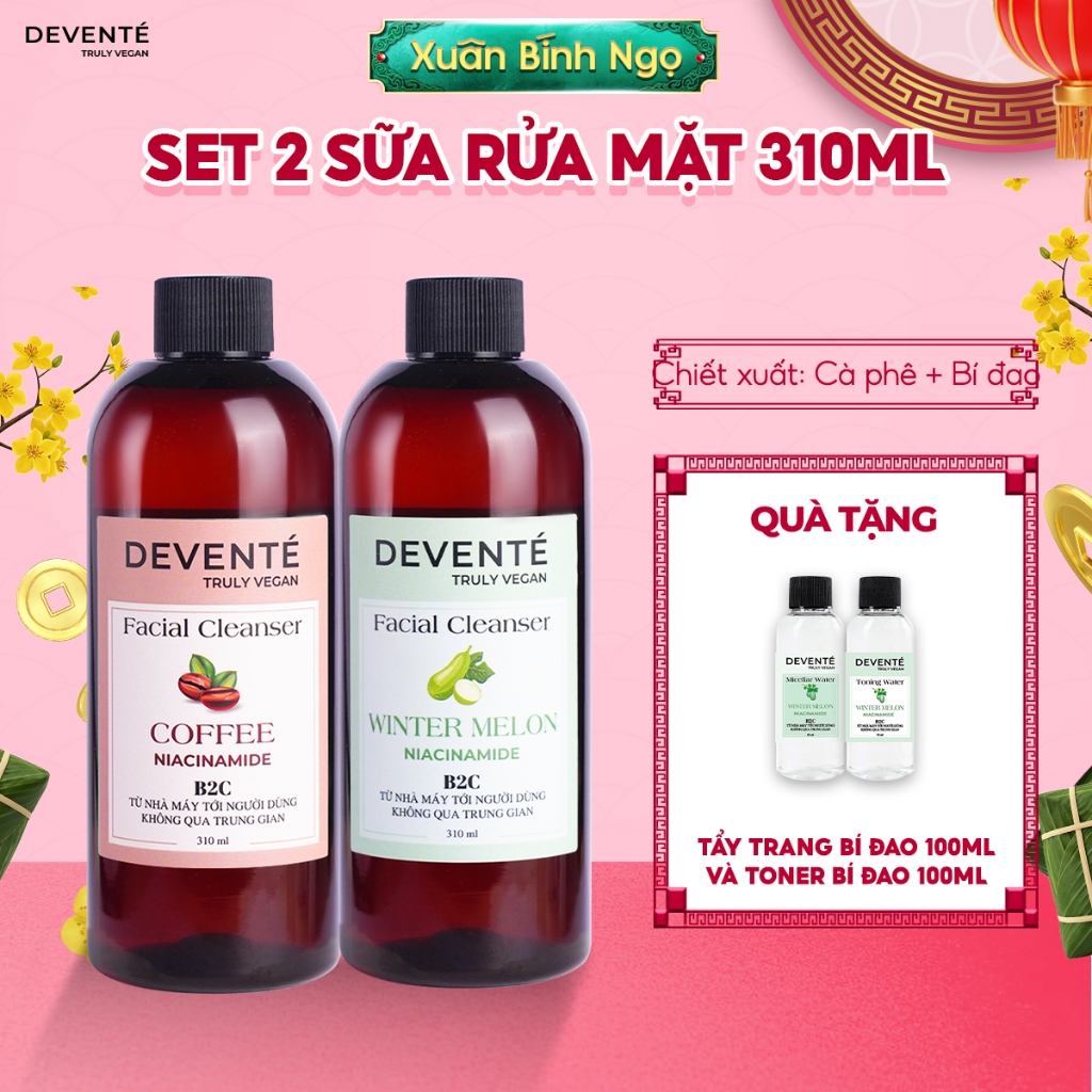 Combo 2 Chai Sữa Rửa Mặt DEVENTE Lành Tính, Dịu Nhẹ Và Làm Sạch Sâu NIACINAMIDE 310ML