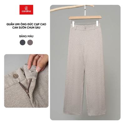 Quần dài nữ CARDINA chất liệu umi xương cá dáng suông phối cạp cao can sườn chun sau 5QDT46