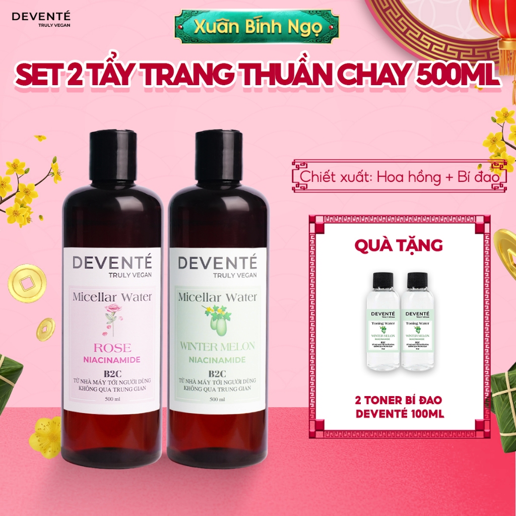 Combo 2 Chai Nước Tẩy Trang Thuần Chay DEVENTE Tẩy Sạch Bả Nhờn Và Giảm Dầu Nhờn 500ML