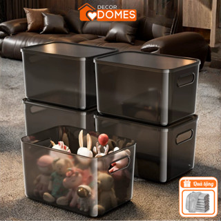 Thùng Nhựa Xám Trong Suốt Có Nắp Đậy 25L/30L, Hộp Nhựa Đựng Đồ Đa Năng Size Lớn Tiết Kiệm Diện Tích