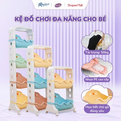 Kệ Đựng Tã Bỉm, Đồ Chơi Đa Năng Có Bánh Xe Cho Bé 4 Tầng Hình Gà Con Dễ Thương
