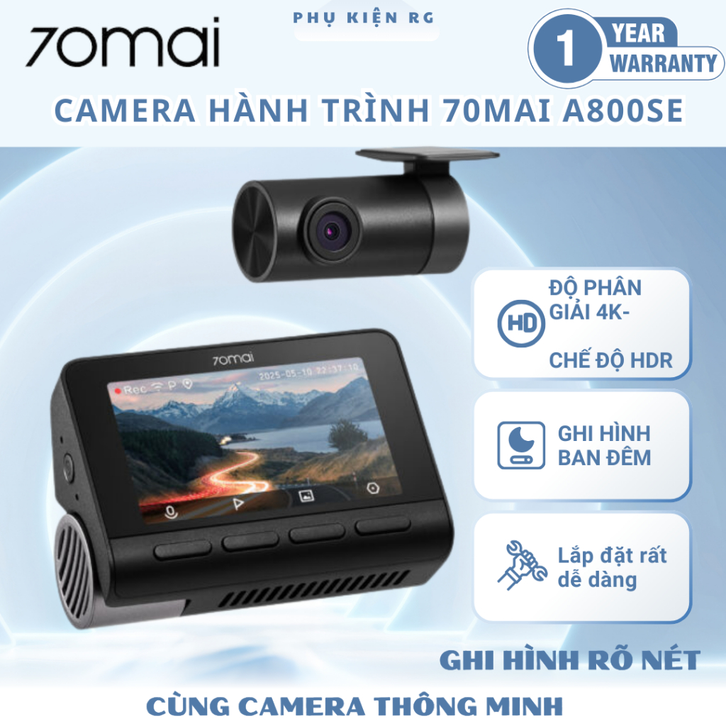 Camera Hành Trình 70mai A800SE Độ Phân Giải 4K hỗ trợ GPS– ADAS–Giám Sát Đỗ Xe,Ghi Hình Trước Sau Ch