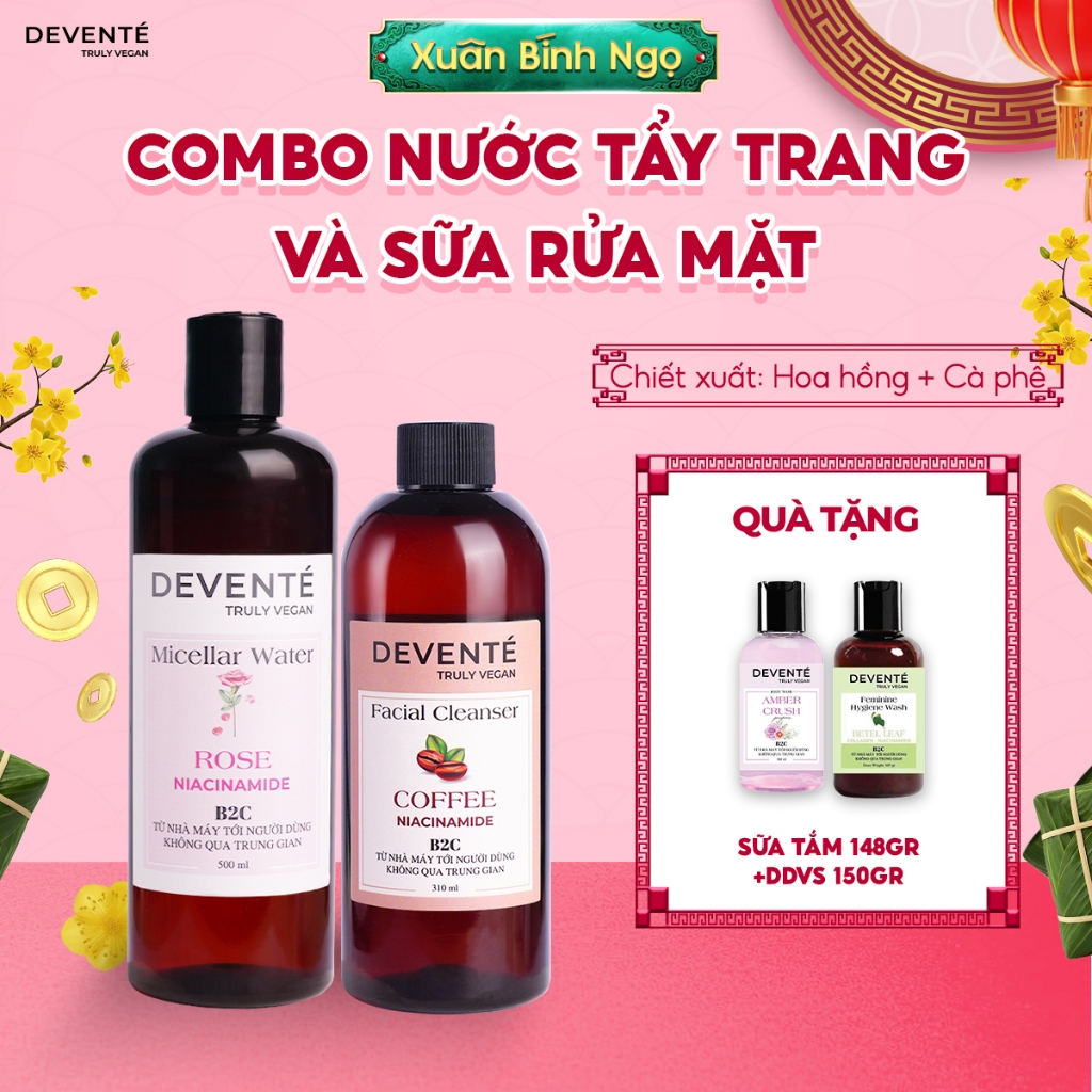 [MUA 2 TẶNG 2] Combo Nước Tẩy Trang Thuần Chay DEVENTE 500ML + Sữa Rửa Mặt Thuần Chay DEVENTE 310ML