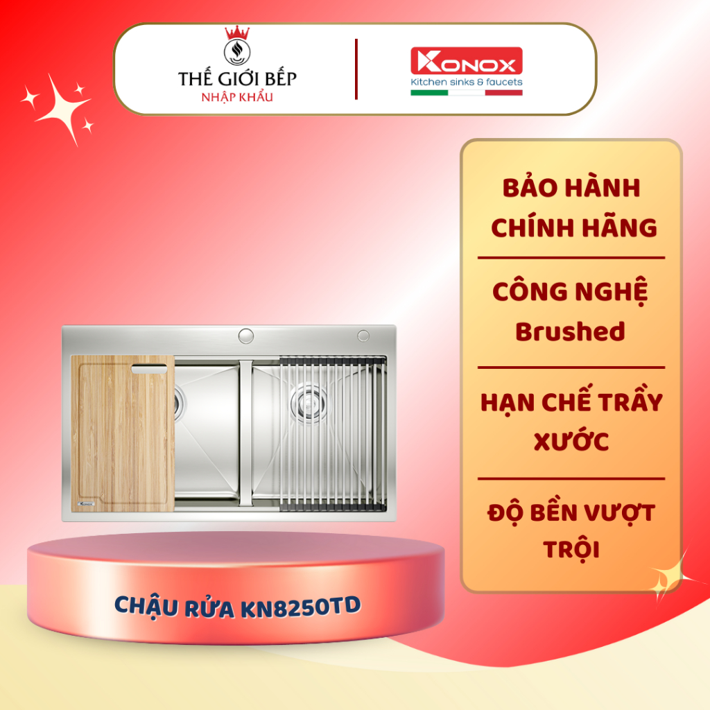 Chậu rửa bát 2 hố Konox Workstation KN8250TD – Thiết bị bếp hiện đại