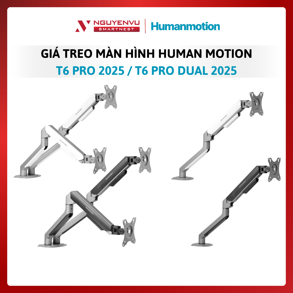Giá treo màn hình máy tính Human Motion T6 Pro / T6 Pro Dual - Phù hợp màn 17~32" - Tải trọng 9kg - 
