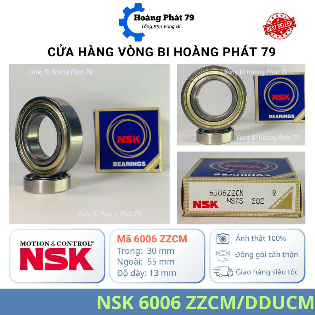 | COMBO 6 CÁI | Vòng Bi NSK 6006 [ZZ/2RS] Nắp Sắt/Nhựa – Bạc Đạn 6006 Chịu Lực, Quay Êm, Giá Rẻ