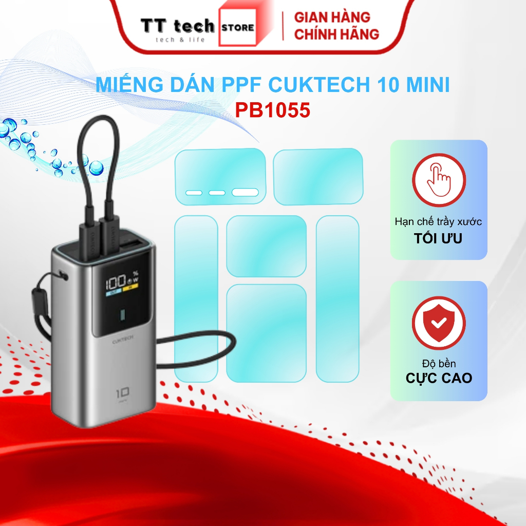 Bộ miếng dán PPF bảo vệ tối ưu cho Cuktech No.10 Mini Power Bank 55W - PB1055, hạn chế trầy xước hiệ