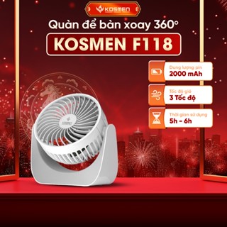  Quạt Mini Để Bàn Kosmen F118 Có Lưới Bảo Vệ  Dung Lượng Pin Khủng Xoay 360 Độ - Hàng Chính Hãng 