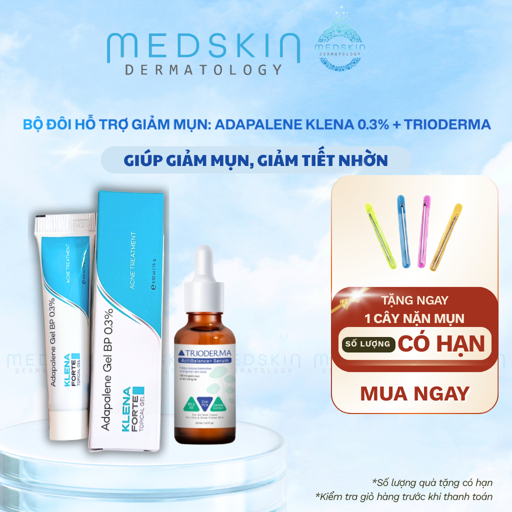 Bộ Đôi Hỗ Trợ GIảm Mụn Klena Forte 0.3% + Serum Trioderma - Giảm Mụn, Dưỡng Sáng, Mờ thâm, Dưỡng Da