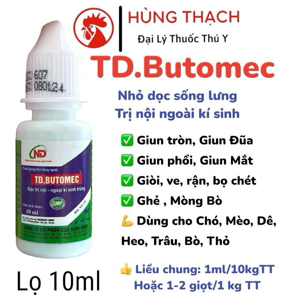 TD Butomec 10ml nhỏ kéo dọc sóng lưng xử lý ve, rận, bọ chét, ghẻ, giun, lãi cho chó, mèo, thú cưng