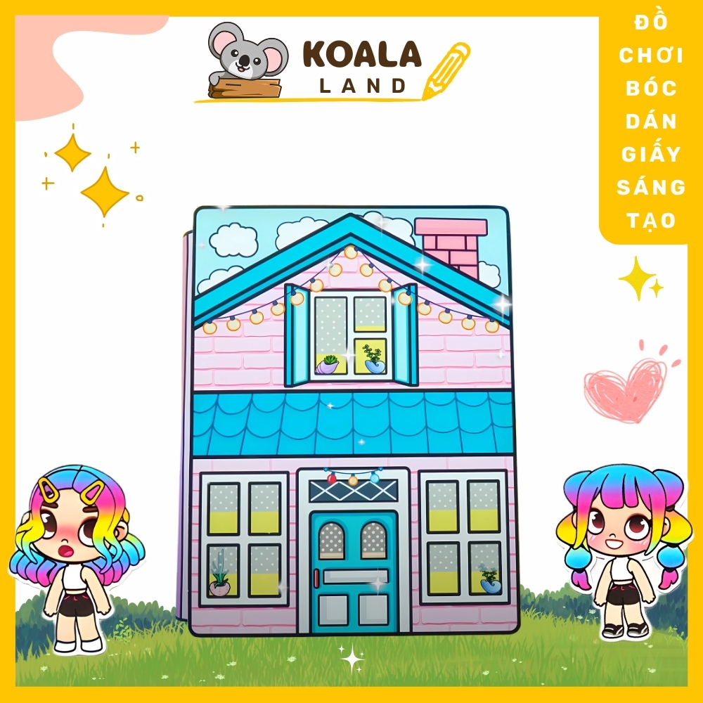 Đồ chơi giấy ngồi nhà búp bê, đồ chơi giấy tocaboca,  Enid's Pink House book, ngôi nhà kuromi
