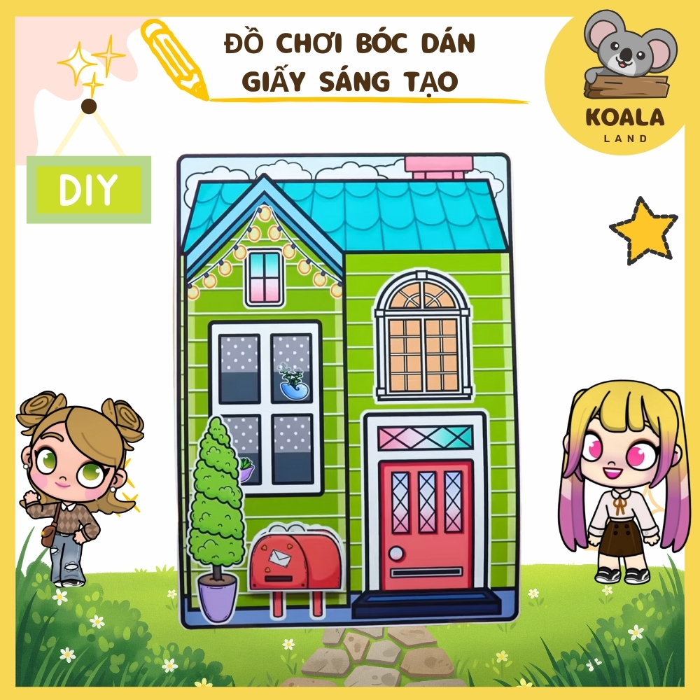 Đồ chơi cho bé ngôi nhà búp bê giấy Toca Life World Quiet Book#31 Green House In Quiet Book