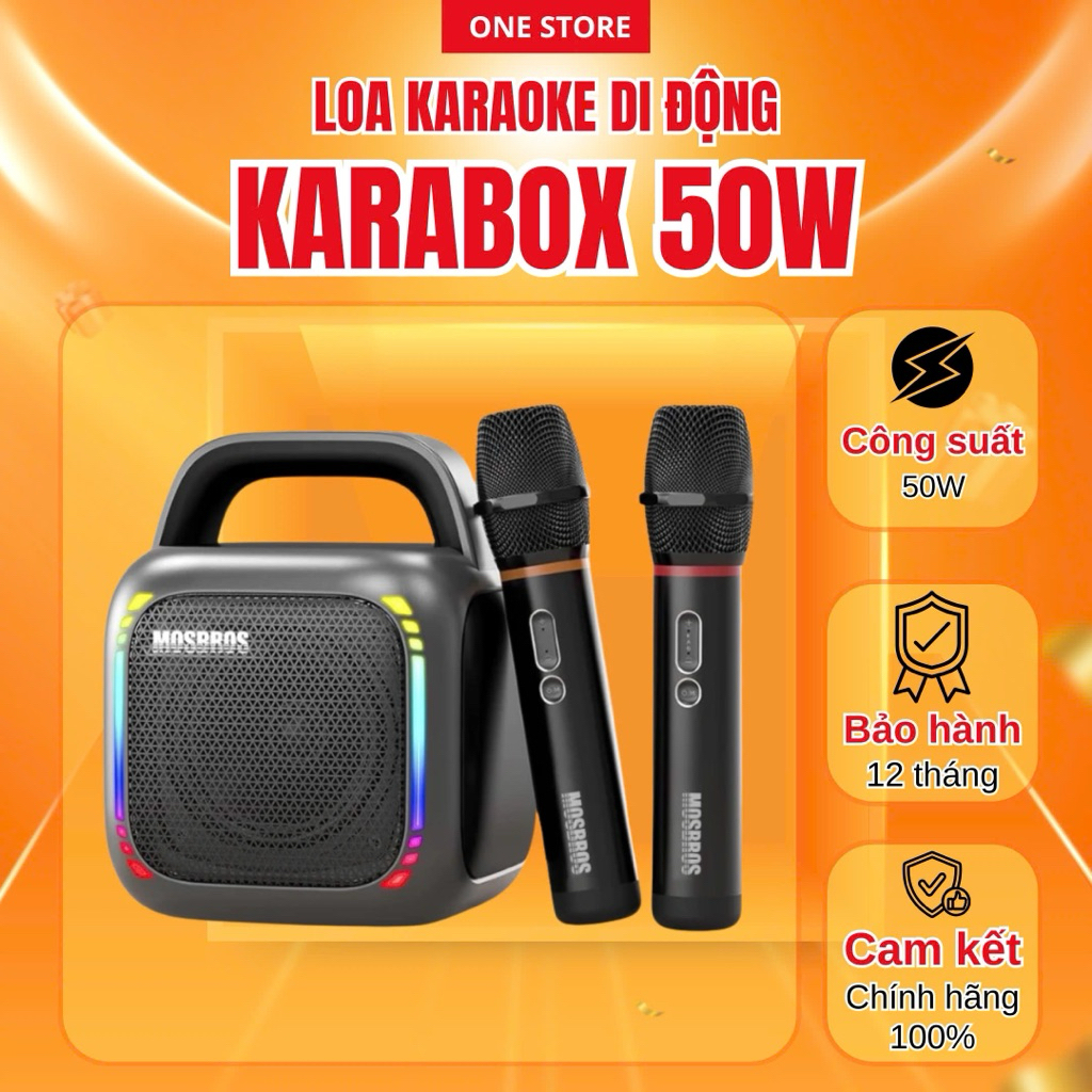   HÀNG CHÍNH HÃNG  Loa Di Động Mosbros Karabox - Thiết Kế Nhỏ Gọn Công Suất Cao Karaoke Đèn RGB. 