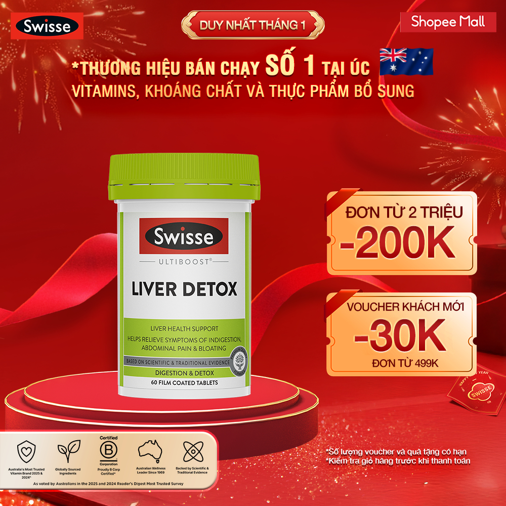  SWISSE x HANNAH - Viên uống hỗ trợ thải độc gan & giảm khó tiêu đầy bụng Swisse Ultiboost Liver Detox  60 viên  