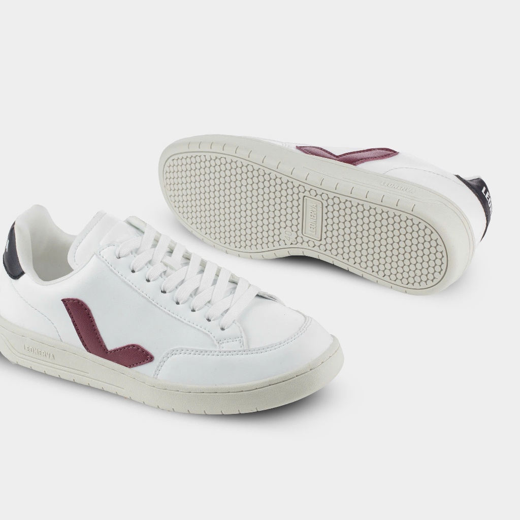 Giày Sneaker Unisex LEOnerva 38 bản Da Microfiber - Vạch Đỏ Đô