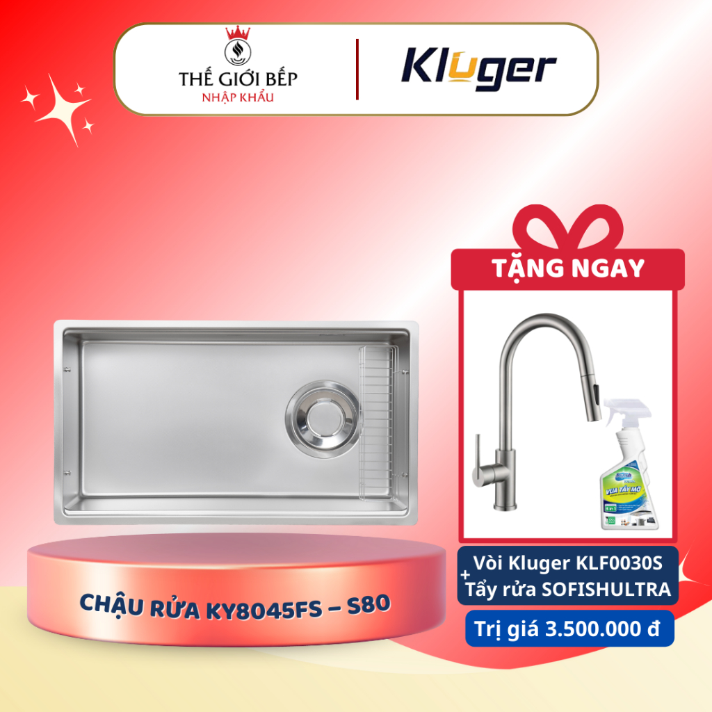 [TẶNG VÒI] Chậu rửa bát Kluger KY8045FS – S80 - Thiết Kế Hiện Đại, Chống Ố Gỉ, Dễ Lau Chùi