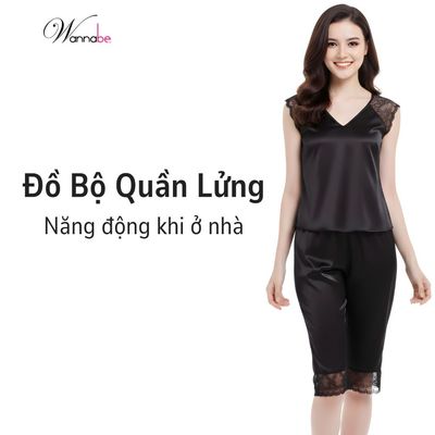 Đồ bộ mặc nhà lụa WANNABE bộ quần lửng phối áo ren Nhật tinh tế nhã nhặn thoải mái khi ở nhà BLS06