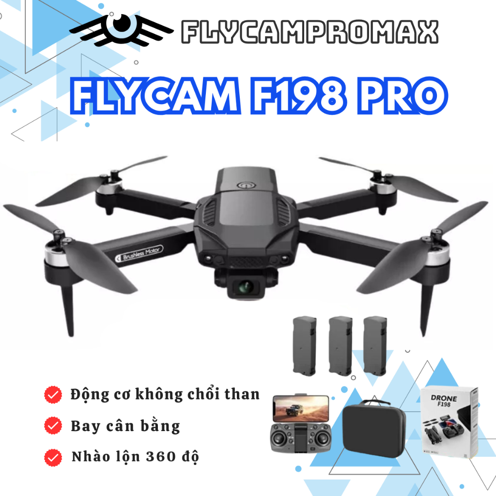 Plycam mini F198 Pro Max, Máy Bay Điều Khiển Từ Xa 4 Cánh Flycam Cao Cấp 2 Camera, Drone FVP Cao cấp