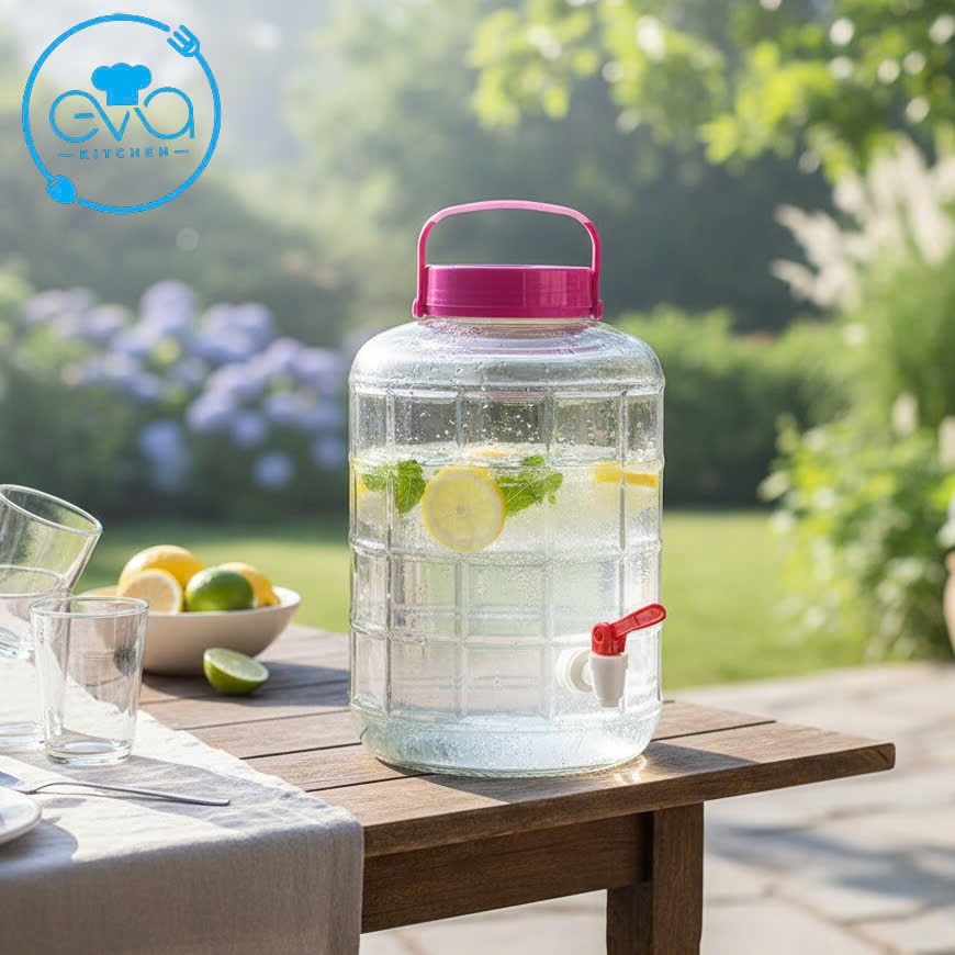 Bình Ngâm Rượu Có Vòi 20L Thủy Tinh QX20LV - Bình Đựng Nước Hoa Quả Detox Có Van Nhựa Tiện Lợi