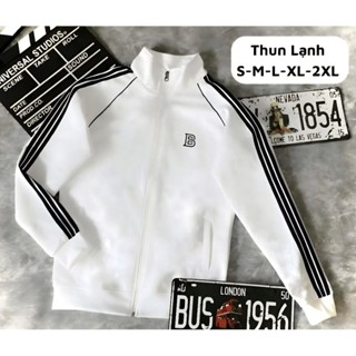  Áo Khoác Thun Lạnh Poly 2 Da Cao Cấp,Mềm Mịn Không Nhăn Chống Nắng 3 Sọc Thêu Chắc Chắn Màu Trắng - Áo Khoác Thu Đông 