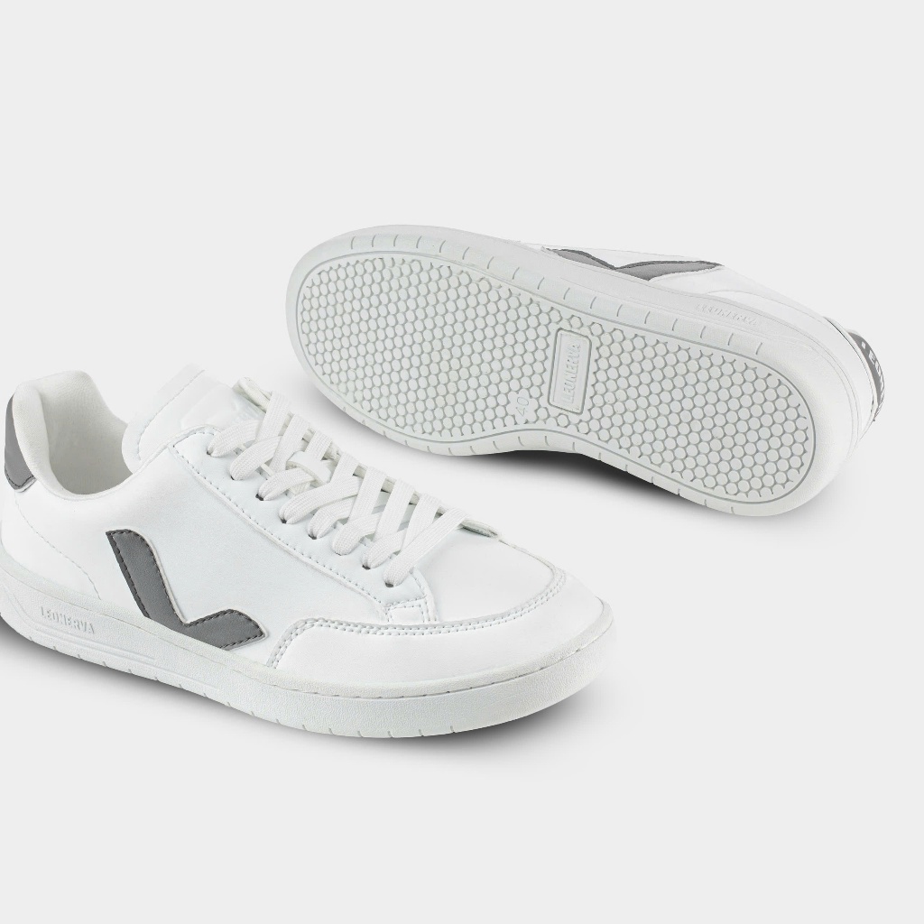 Giày Sneaker Unisex LEOnerva 38 bản Da Microfiber - Vạch Xám