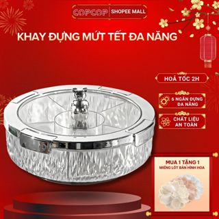  Khay đựng mứt tết bánh kẹo đa năng COPCOP hộp đựng mứt có đế xoay 360 chia 6 ngăn trong suốt 
