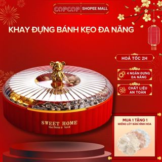  Khay đựng bánh kẹo mứt tết COPCOP hộp đựng mứt tết chia 4 ngăn có nắp đậy hình gấu sang trọng 