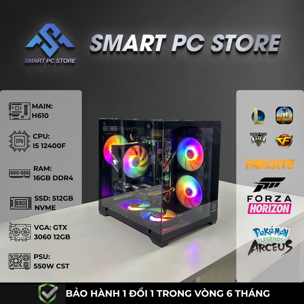 Thùng máy tính PC Gaming Cấu Hình Cao I5 12400F + RTX 3060 12G, Chơi game mượt, Render,...