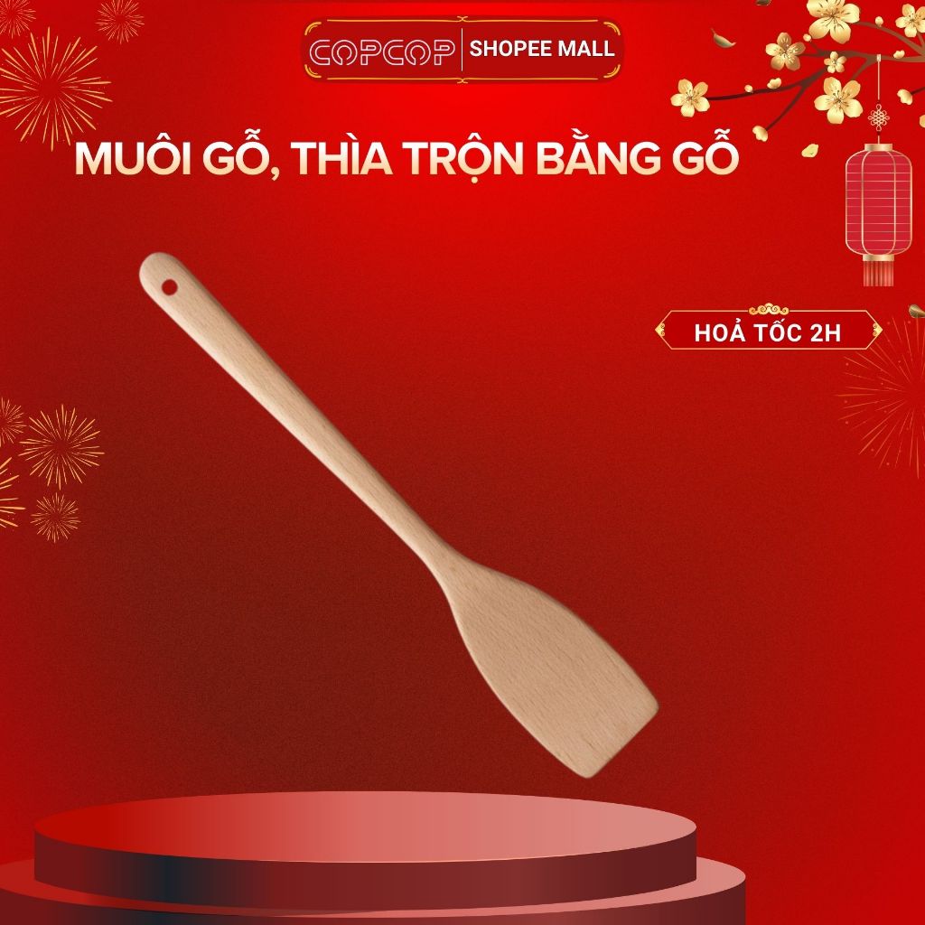  Muôi gỗ COPCOP thìa trộn bằng gỗ dùng chiên xào nấu thức ăn nấu ăn nhà bếp đa dụng 