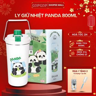  Ly giữ nhiệt COPCOP phiên bản PANDA tích 800ml INOX 316 giữ nhiệt 12h chống han gỉ kèm ống hút 