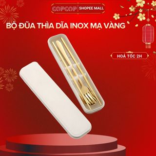  Bộ đũa thìa dĩa inox cán gỗ COPCOP bộ đũa thìa dĩa kèm hộp đựng sang trọng tiện lợi 