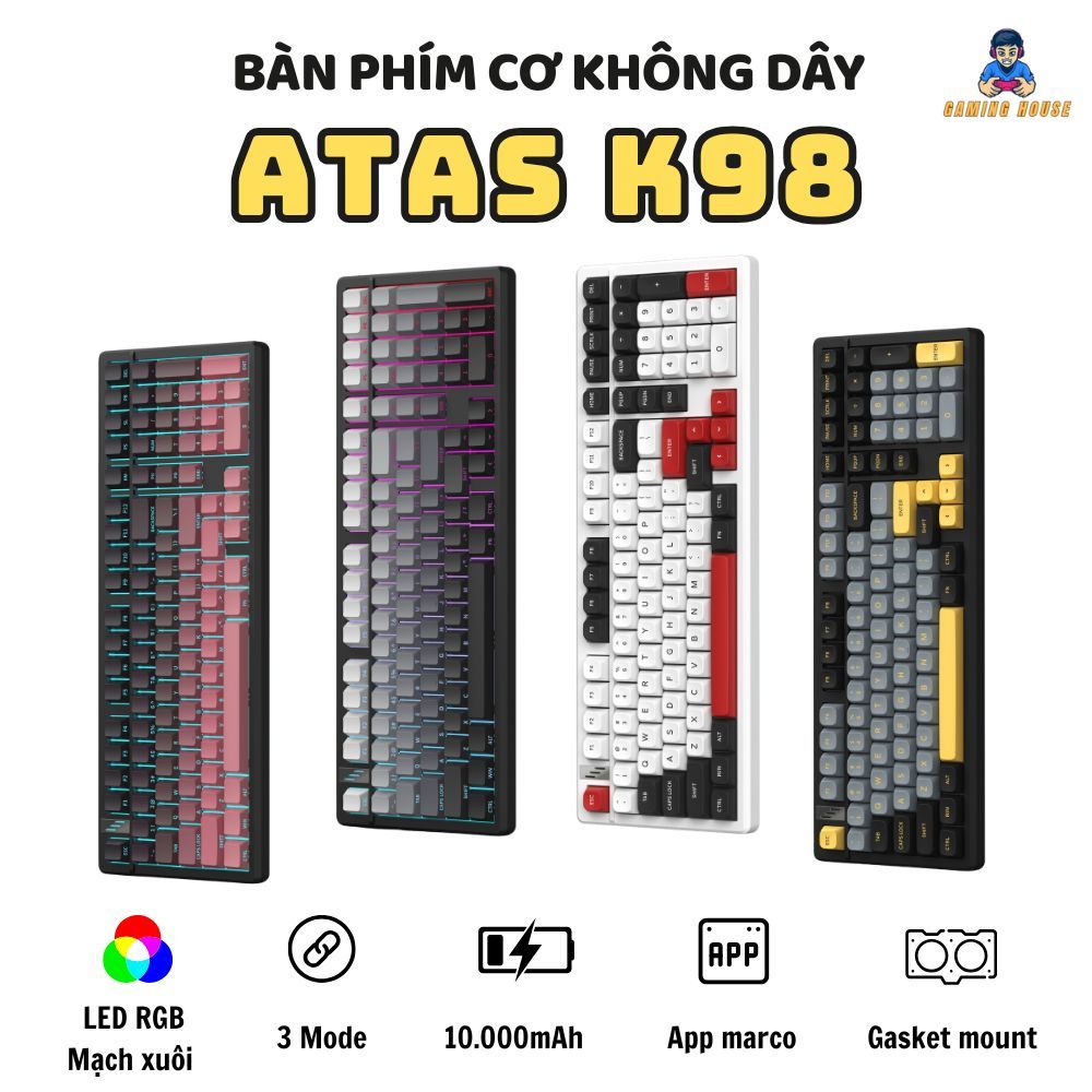 Bàn phím cơ không dây ATAS K98 - Full Foam - 3 Mode - Pin 10000mah - Mạch xuôi - LED RGB - App Marco | BigBuy360 - bigbuy360.vn