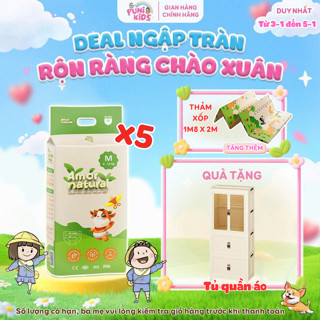   5A   TẶNG TỦ QUẦN ÁO 3 TẦNG GẤPGỌN  COMBO 05 BỊCH TÃ BỈM AMOR NATURAL dán quần,BỉmViệt mỏng nhẹ,thấm tốt,đủ size NB-4XL 