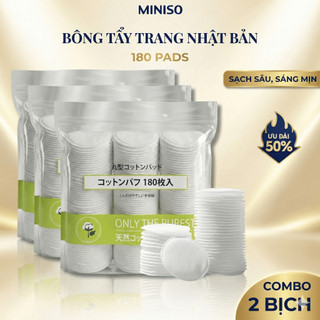    COMBO 2 BỊCH   Bông Tẩy Trang Miniso Nhật Bản 180 Miếng Tròn Dòng cao cấp loại 1 siêu mềm mịn  Phù hợp mọi loại da 