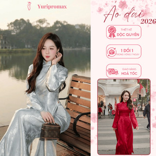  Áo Dài Gấm Trúc Đào Quần Lụa Cao Cấp Áo Dài Nữ Truyền Thống Đính Kết Charm Tết 2006 Yuripropmax 