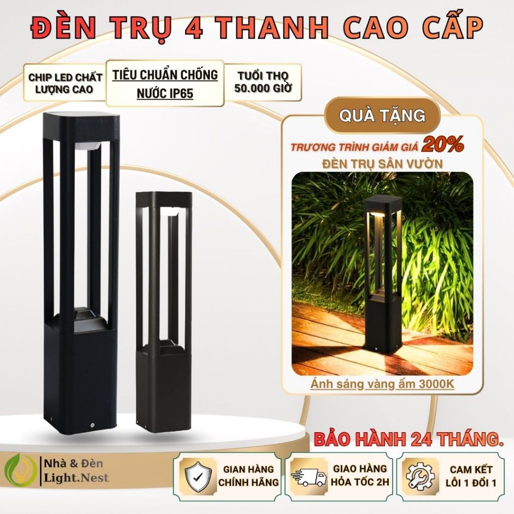 Đèn Trụ Sân Vườn Hợp Kim Nhôm LED 10W Phong Cách Hiện Đại, Chống Oxy Hóa Ngoài Trời