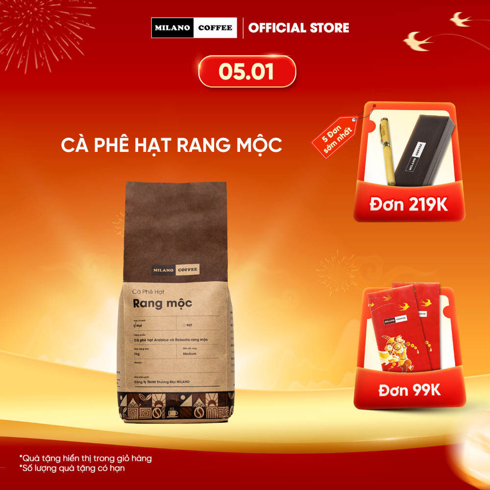  Cà phê NGUYÊN CHẤT 100% RANG MỘC MILANO COFFEE LOẠI 1 KG 