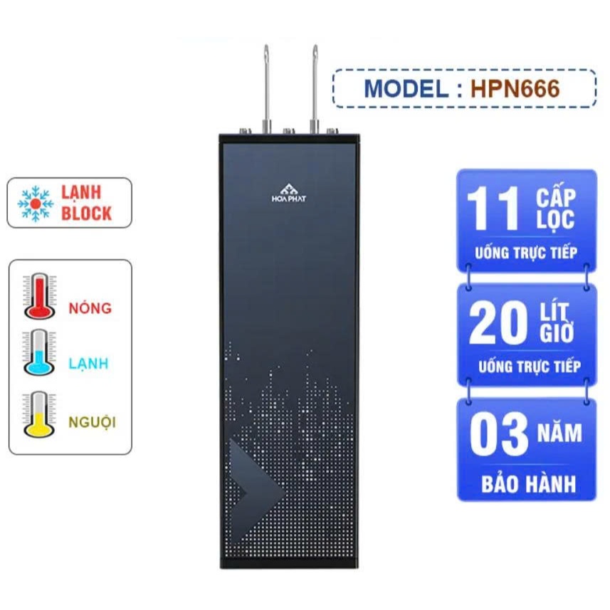 Máy lọc nước RO nóng nguội lạnh Hydrogen Hòa Phát HPN666 11 lõi