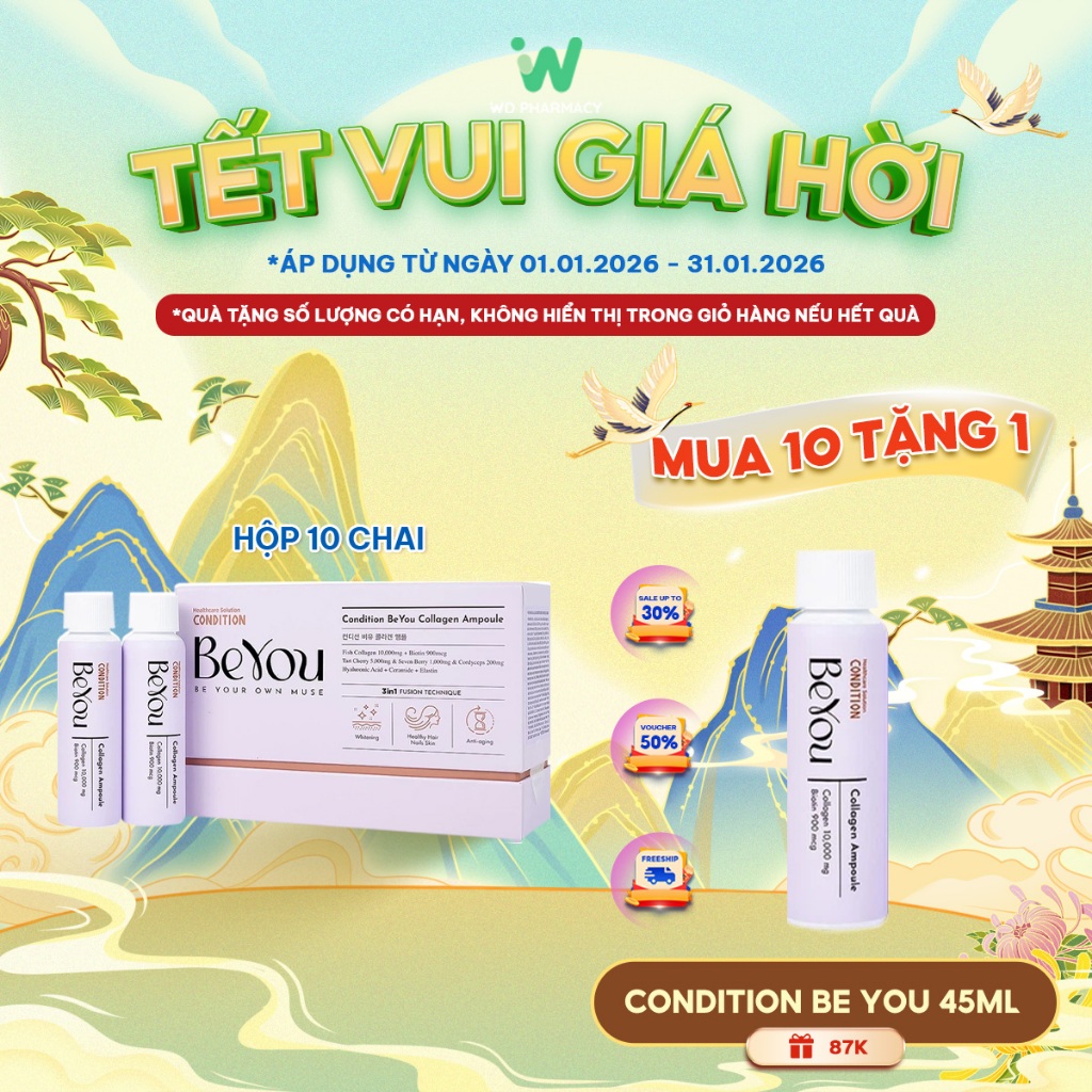 Thực phẩm bổ sung Hộp 10 chai COLLAGEN 10,000MG CONDITION BEYOU AMPOULE 50ml
