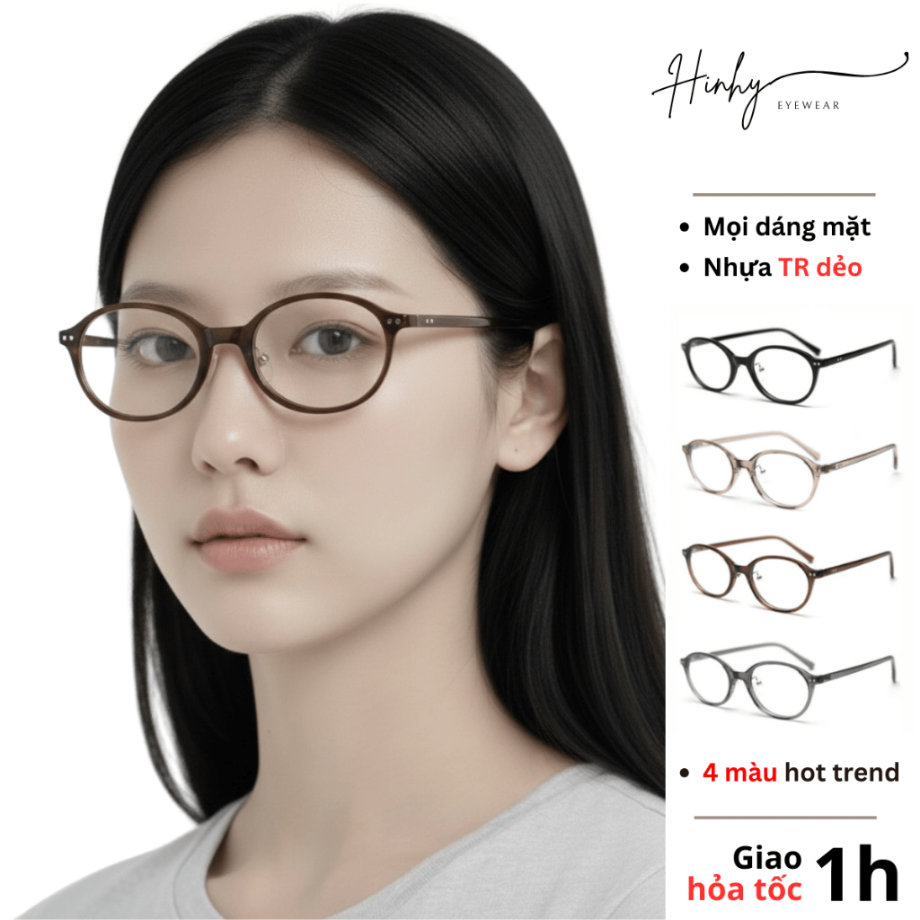 Gọng kính cận oval cao cấp [Hỗ trợ lắp cận] có đệm mũi thời trang nữ Tiệm Kính Hinhy mã 72396 (E)
