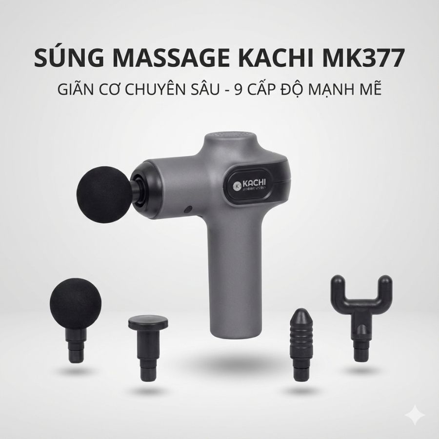 Máy massage cầm tay Kachi MK377 - Đen, 9 cấp độ rung, pin Lithium-ion 1200mAh