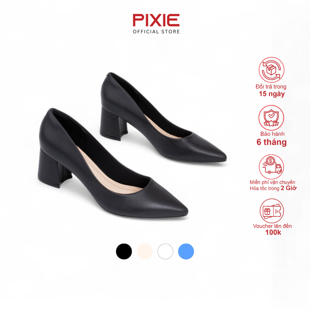 Giày Cao Gót Đế Vuông 5cm Mũi Nhọn Basic Pixie P055