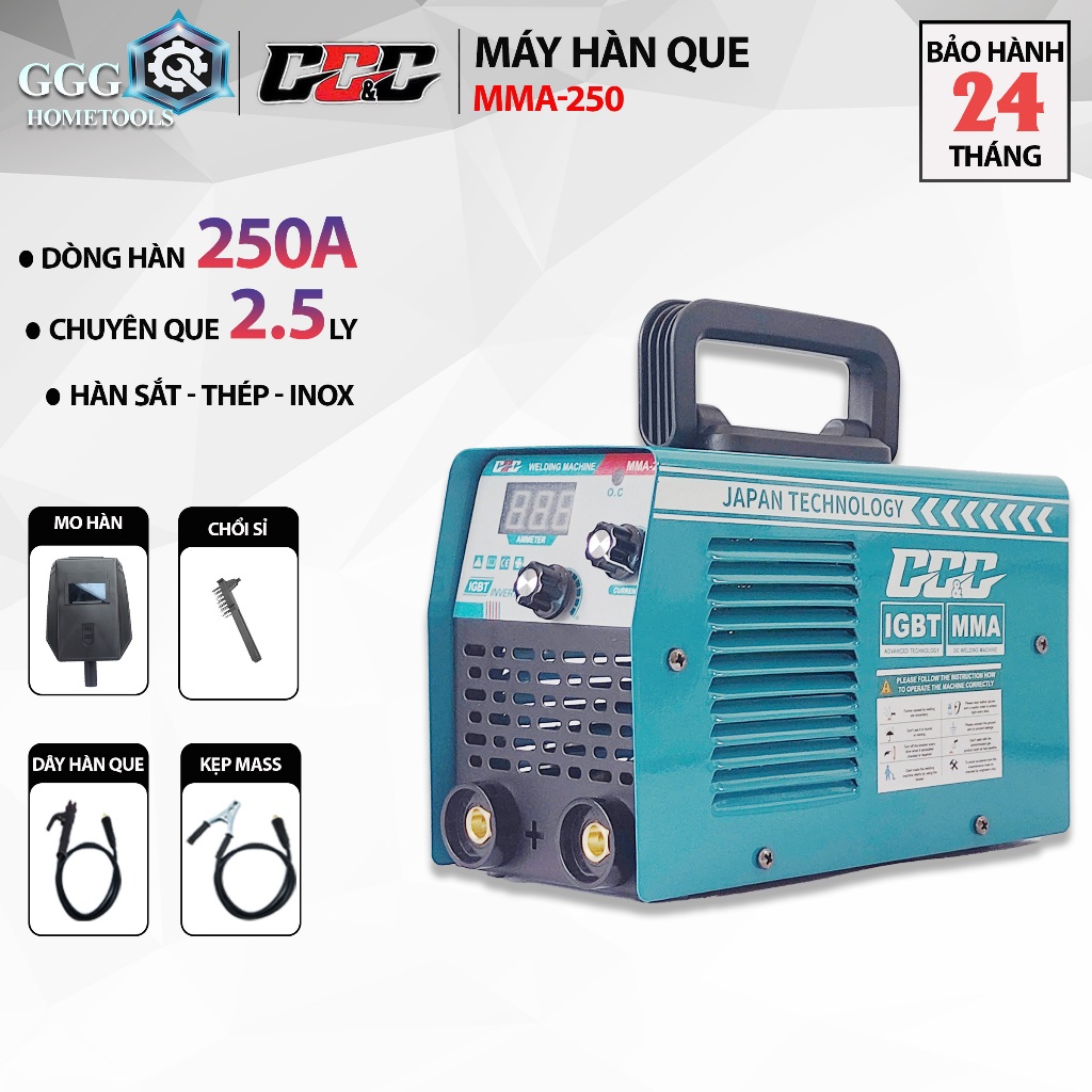 Máy hàn điện tử mini MMA250 chuyên hàn que 2,5 ly hàn sắt, thép, inox phụ kiện đầy đủ -Bảo hành 24 t