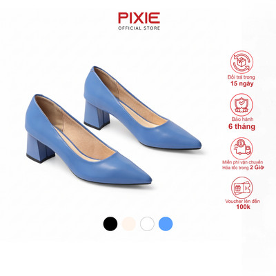 Giày Cao Gót Đế Vuông 5cm Mũi Nhọn Basic Màu Nâu Pixie P055