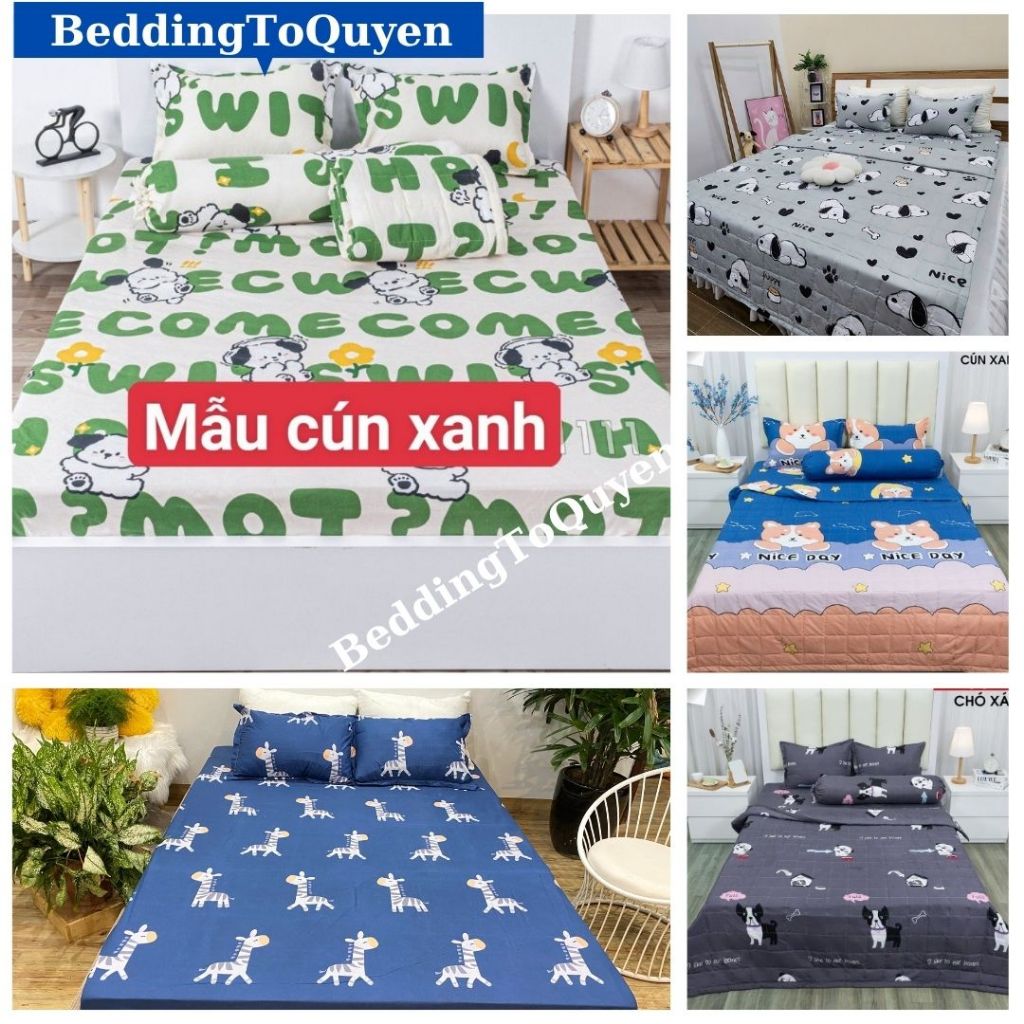 Bộ ga gối 2 món 1 ga +1 vỏ gối nằm cún xanh hot đủ kích thước 1m,1m2, Ga giường 1Mx2M và 1M2x2M mới