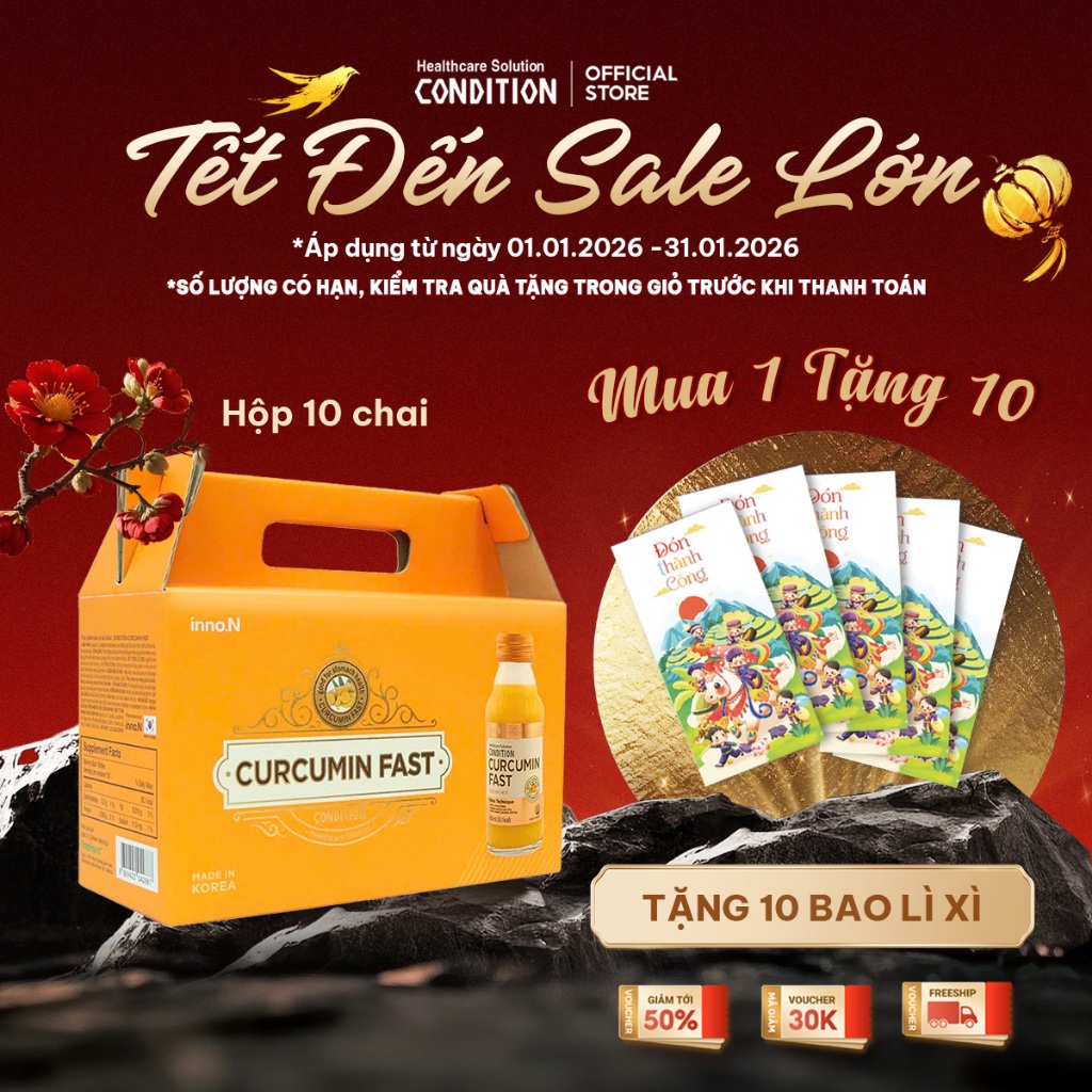 Hộp quà 10 chai nước tinh nghệ CURCUMIN FAST bảo vệ chức năng dạ dày