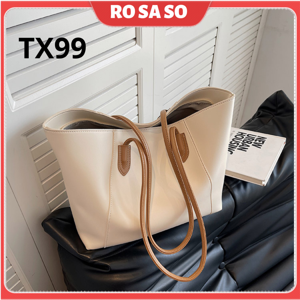 Túi tote nữ ROSASO TX99 – Da PU trơn cao cấp, đeo vai kẹp nách, đi học đi chơi sang đẹp