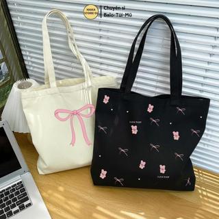 Túi tote túi vải canvas Labubu Hellomumu có ngăn phụ khoá kéo miệng túi đeo vai Capy Bara đựng vừa khổ A4 laptop